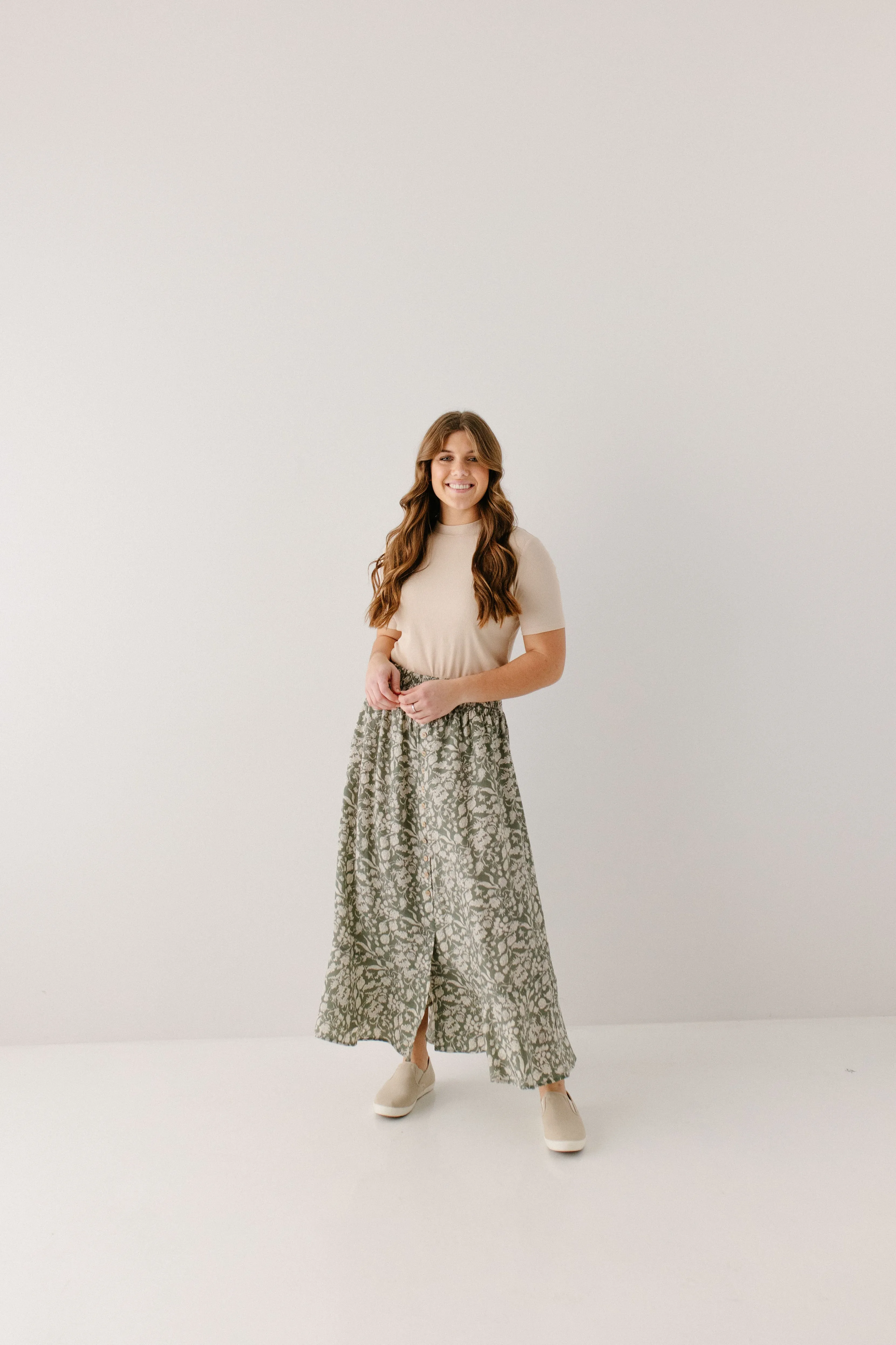 'Shauna' Smocked Waist Floral Maxi Skirt