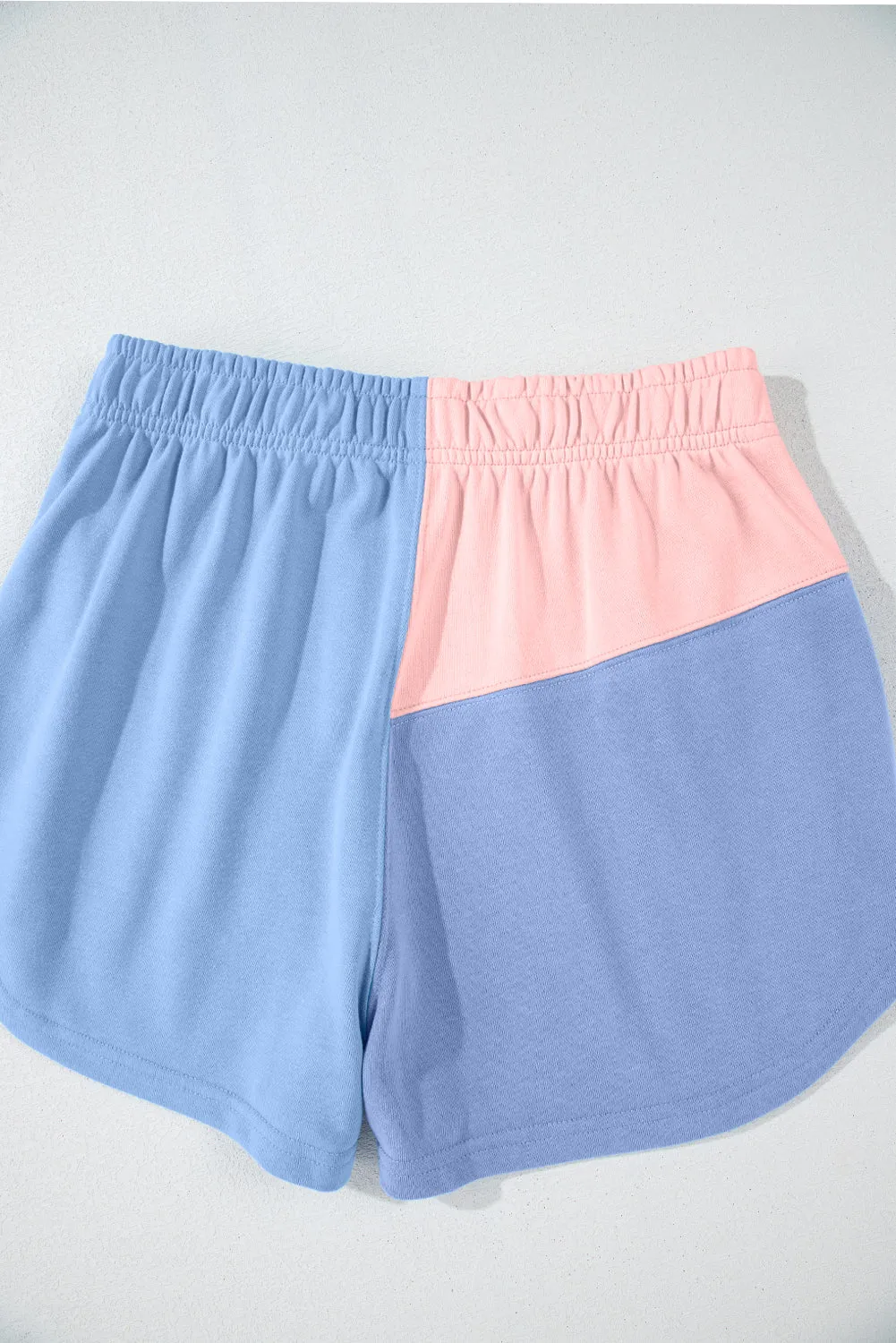 Sky Blue Colorblock Patchwork Long Sleeve Shorts Outfit