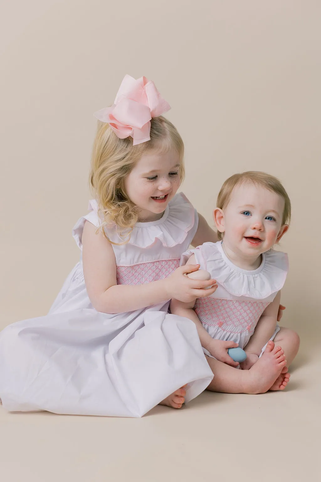 Smocked Toulouse Dress White with Ruffle Collar