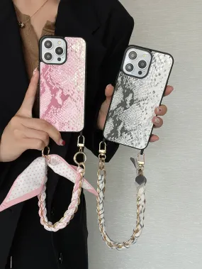 Snake Skin Holograpic iPhone Case With Anti Fall Hand Bracelet