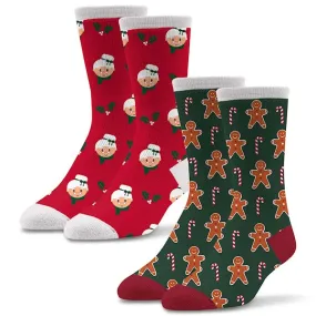 Socktastic Womens Holiday 2 Pair Pack Mrs. Clause and Gingerbread Man Socks