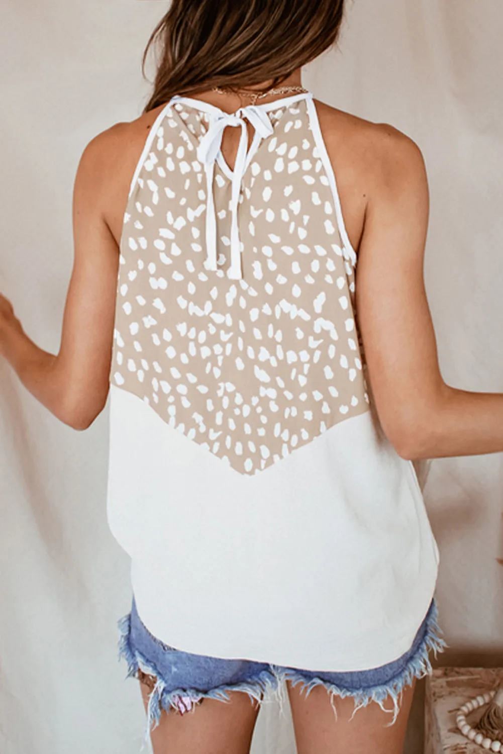 Spotted Print Splice Halter Tank