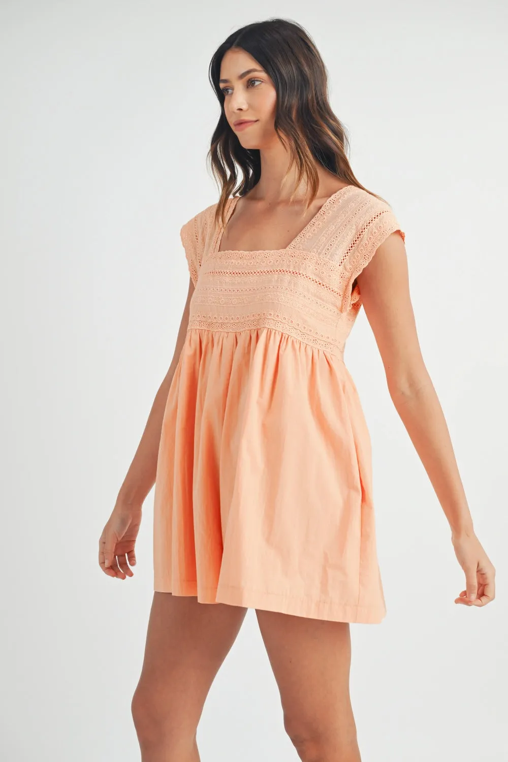 Square Neck Lace Trim Romper - Online Exclusive