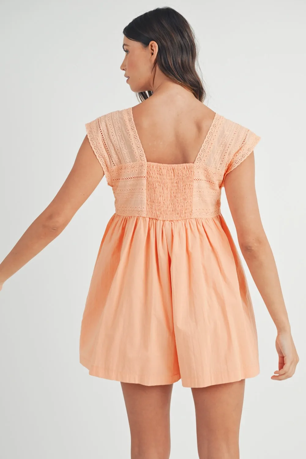 Square Neck Lace Trim Romper - Online Exclusive