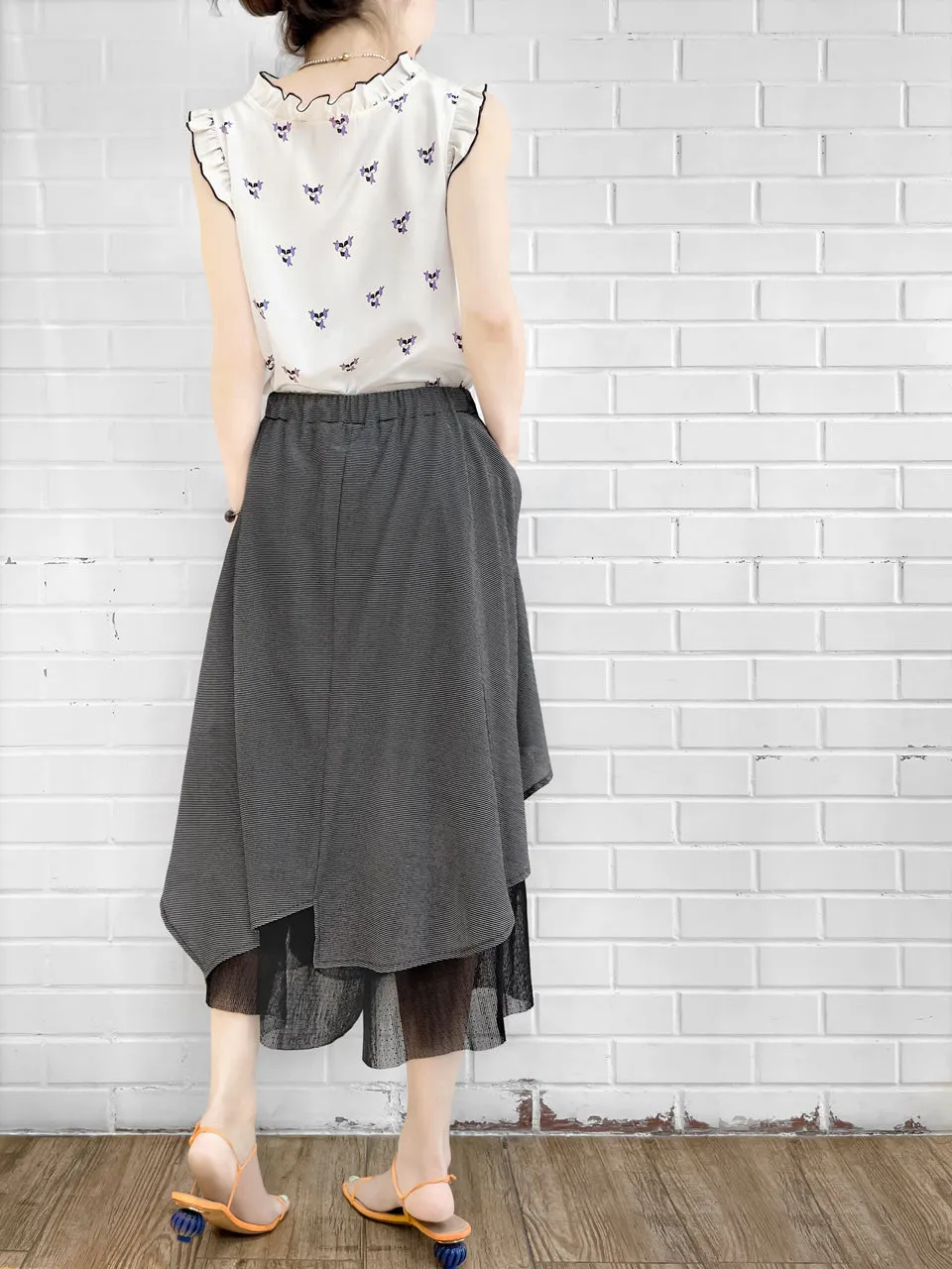 Surprise Sale! Micro Gingham Handkerchief Hem Flowing Overlay Mesh Culottes