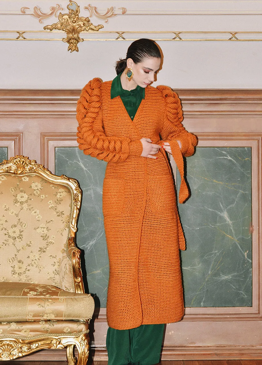 TRIPLE SLEEVES ORANGE KNITTED COAT