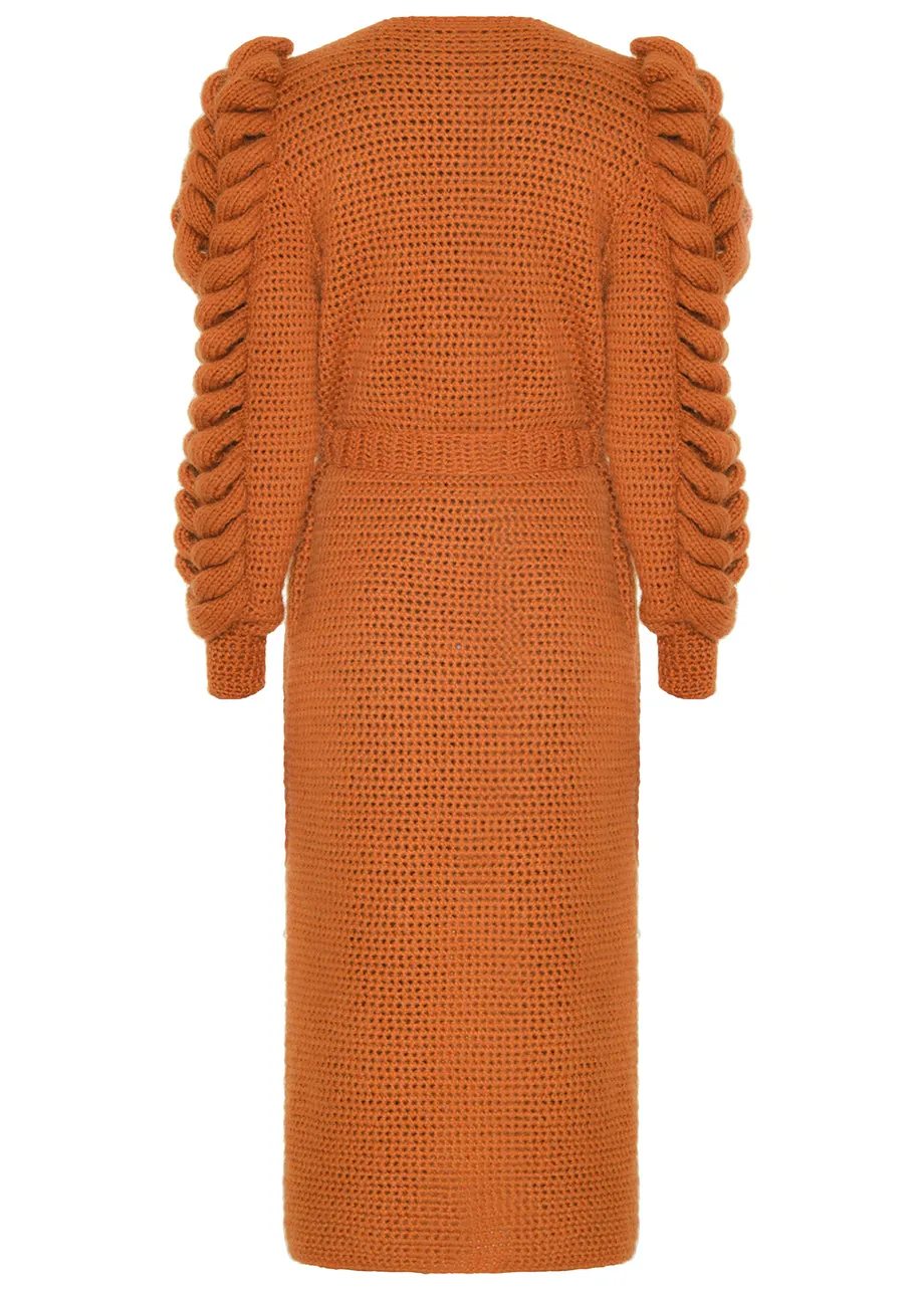 TRIPLE SLEEVES ORANGE KNITTED COAT