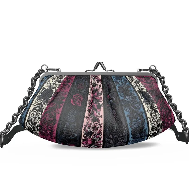 Vampire Art Grunge Victorian Patchwork Premium Nappa Leather Pleated Clutch Bag - Vertical Stripes