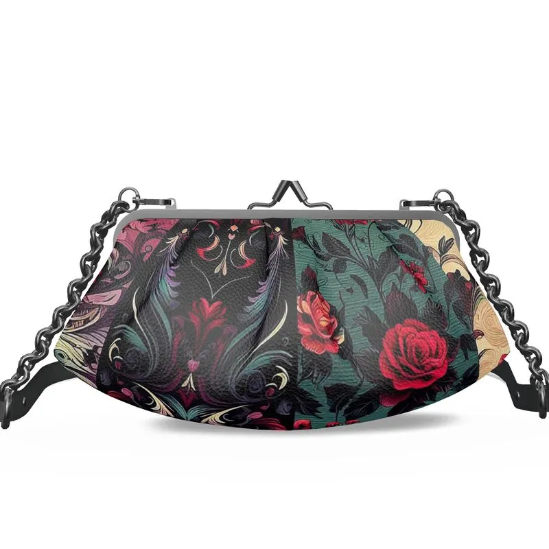 Vampire Art Grunge Victorian Patchwork Premium Nappa Leather Pleated Clutch Bag - Vintage Roses