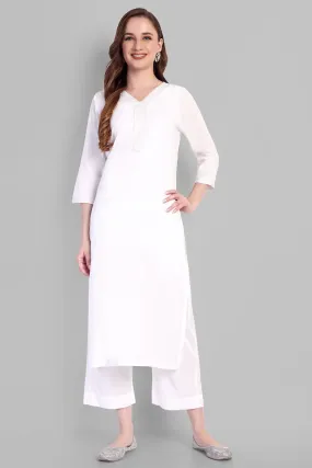 White Embroidery Kurta and pant - Set of 2