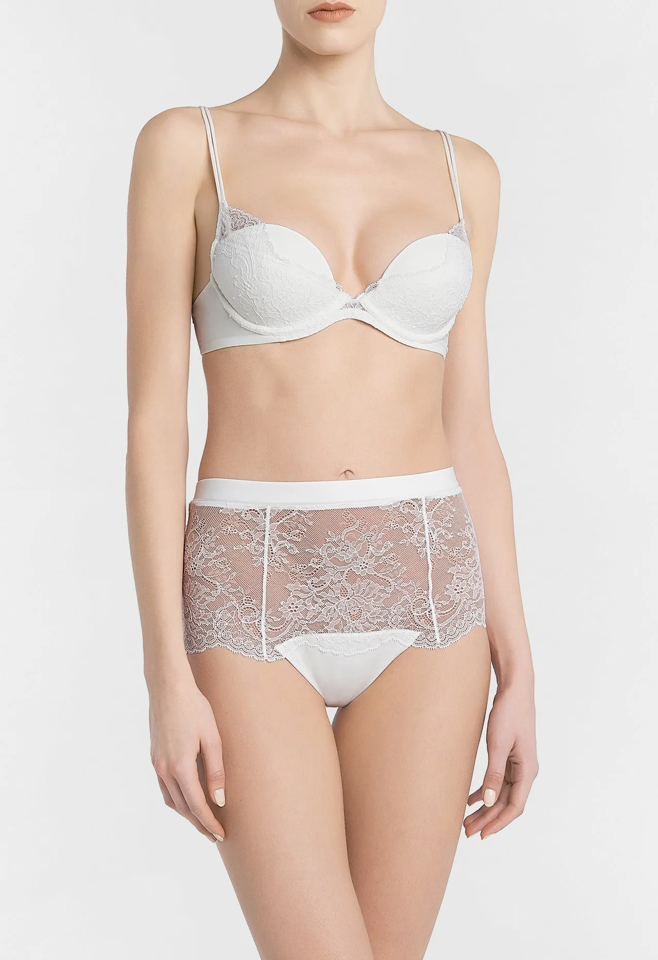 White Leavers lace high-waisted brief