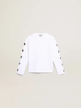 White long-sleeved T-shirt with contrasting black stars