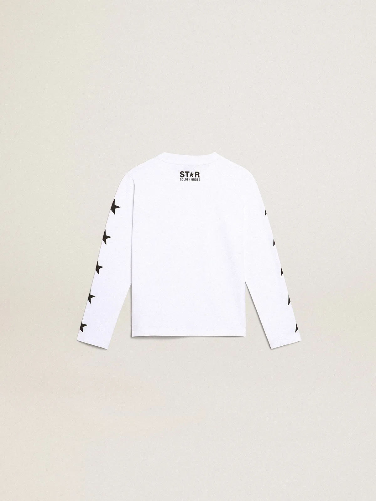 White long-sleeved T-shirt with contrasting black stars