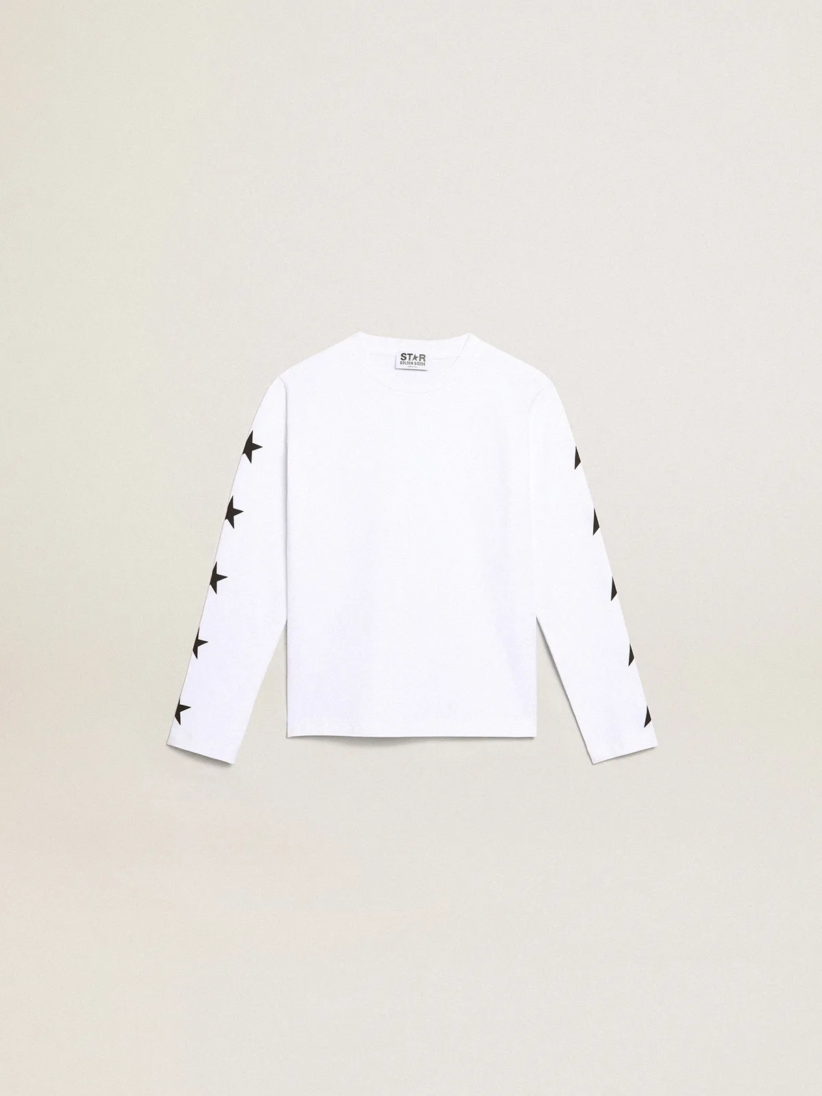 White long-sleeved T-shirt with contrasting black stars