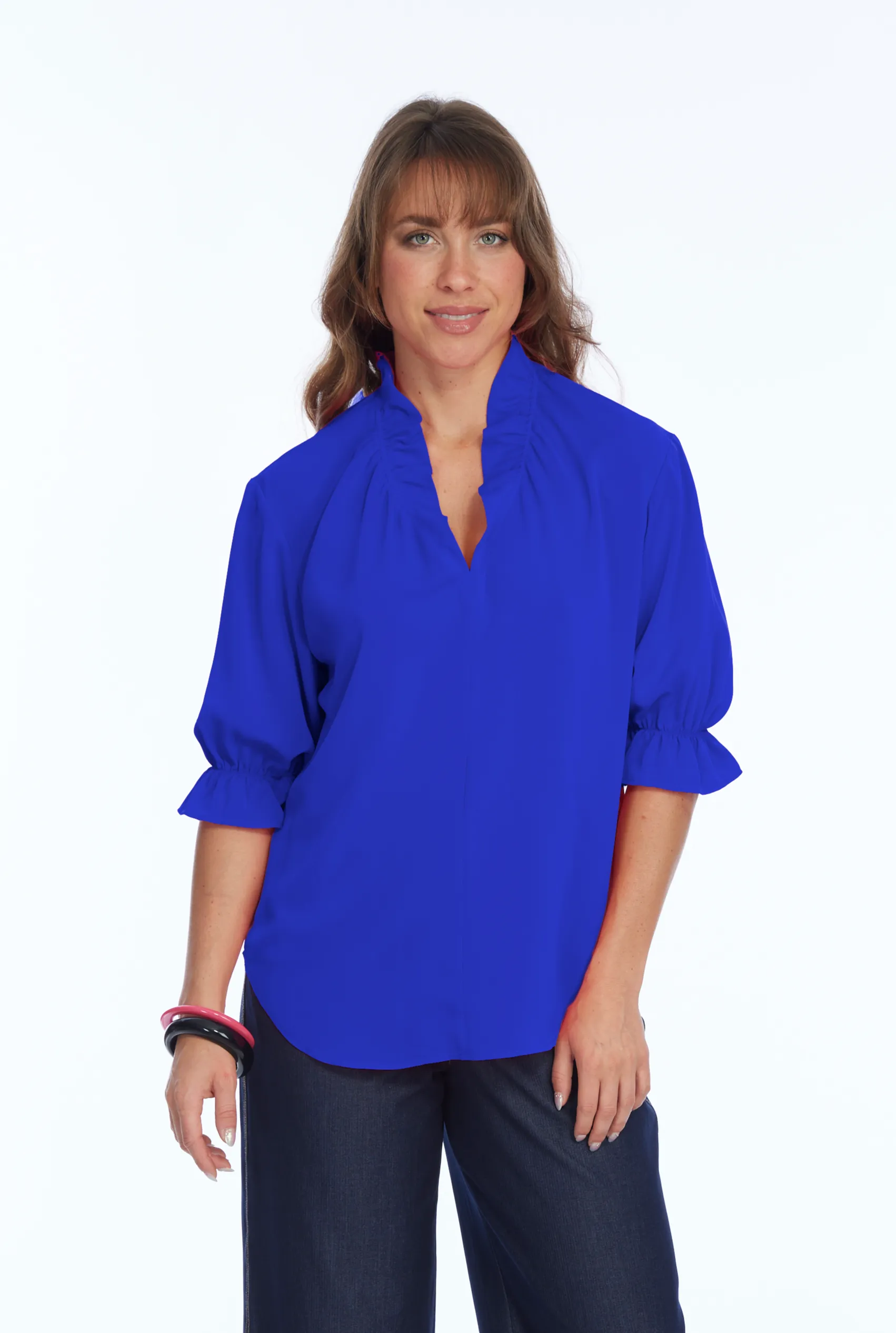 Women's 3/4 Ruffle Sleeve & V-Neck Blouse  | Harper LIOR