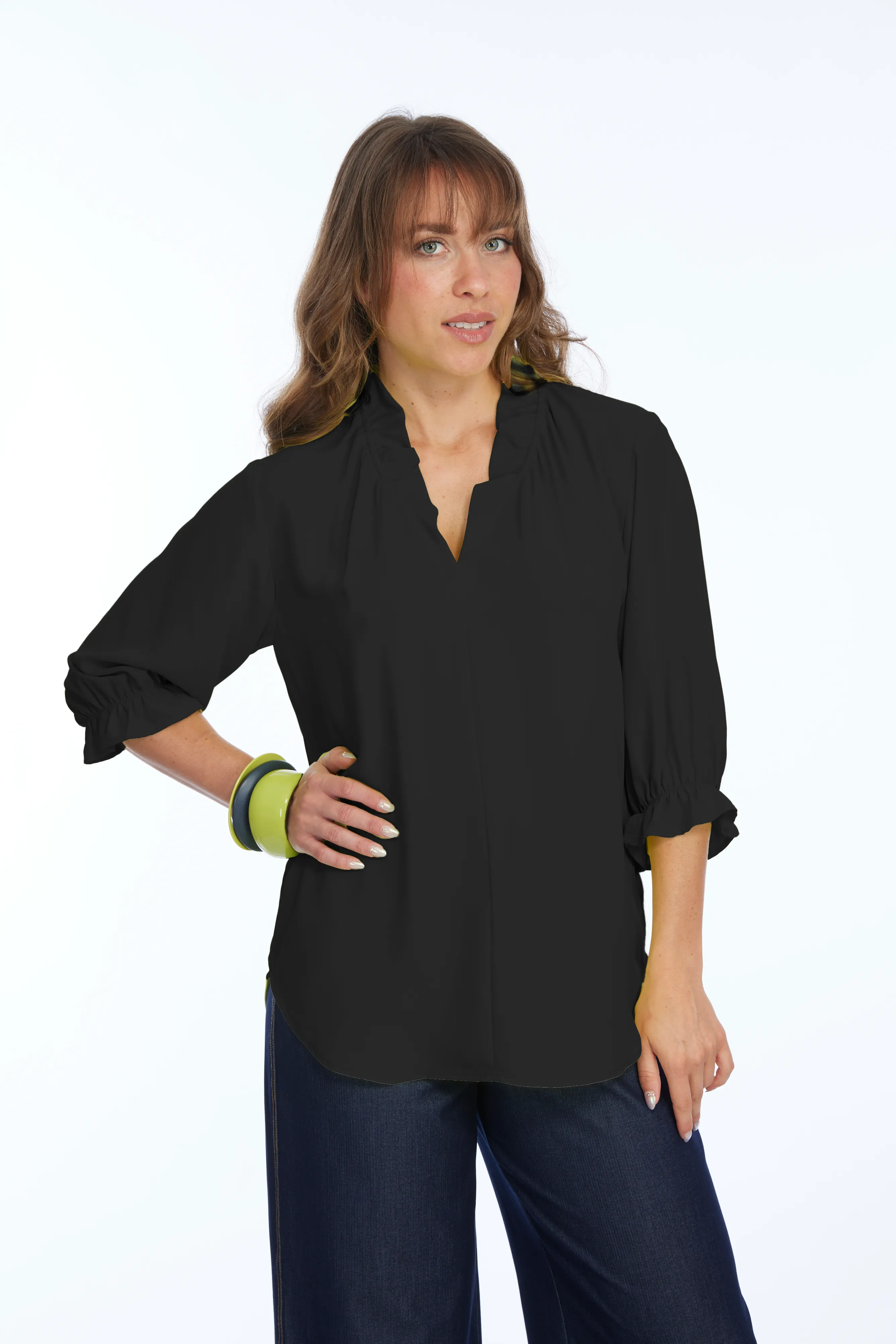 Women's 3/4 Ruffle Sleeve & V-Neck Blouse  | Harper LIOR