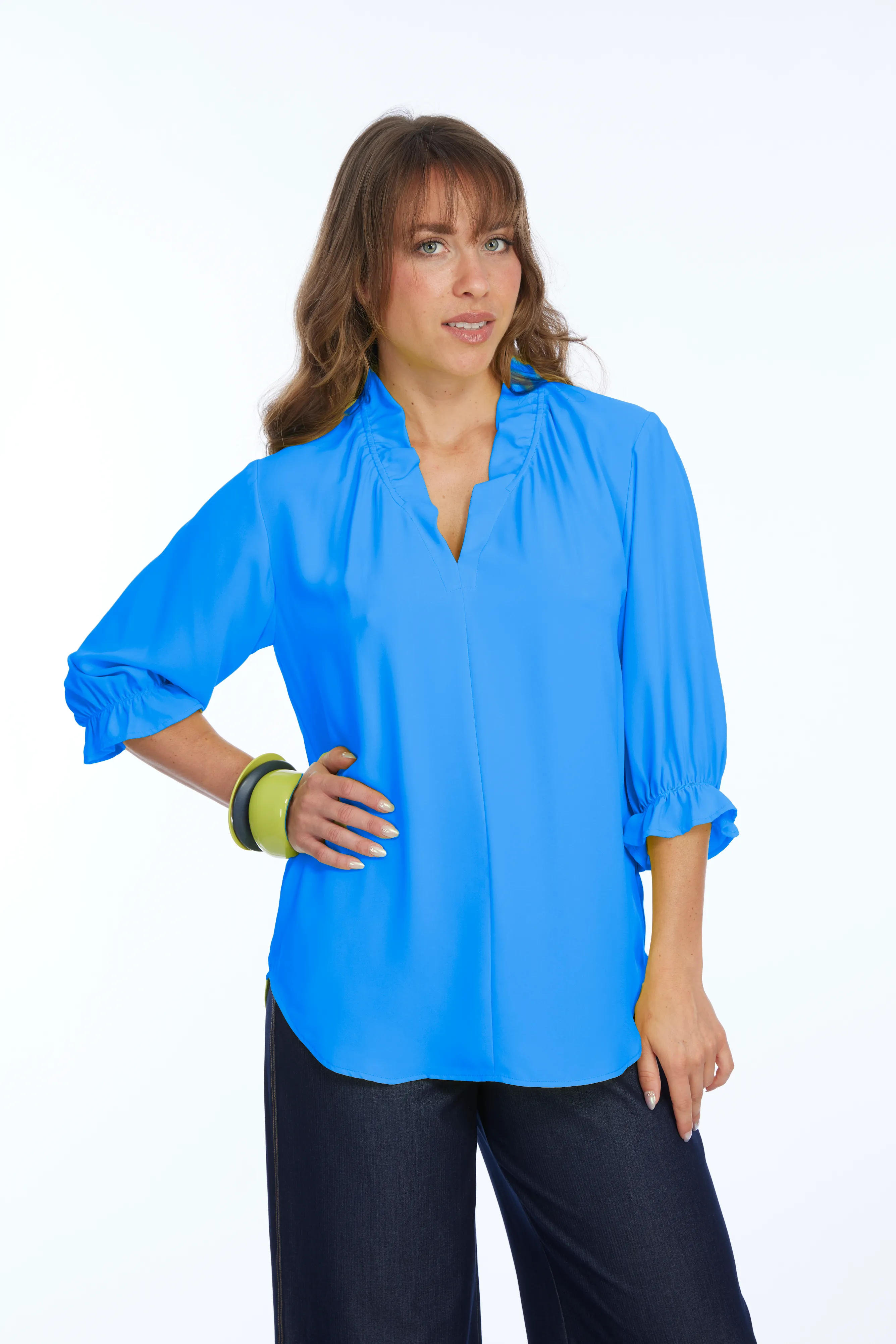 Women's 3/4 Ruffle Sleeve & V-Neck Blouse  | Harper LIOR