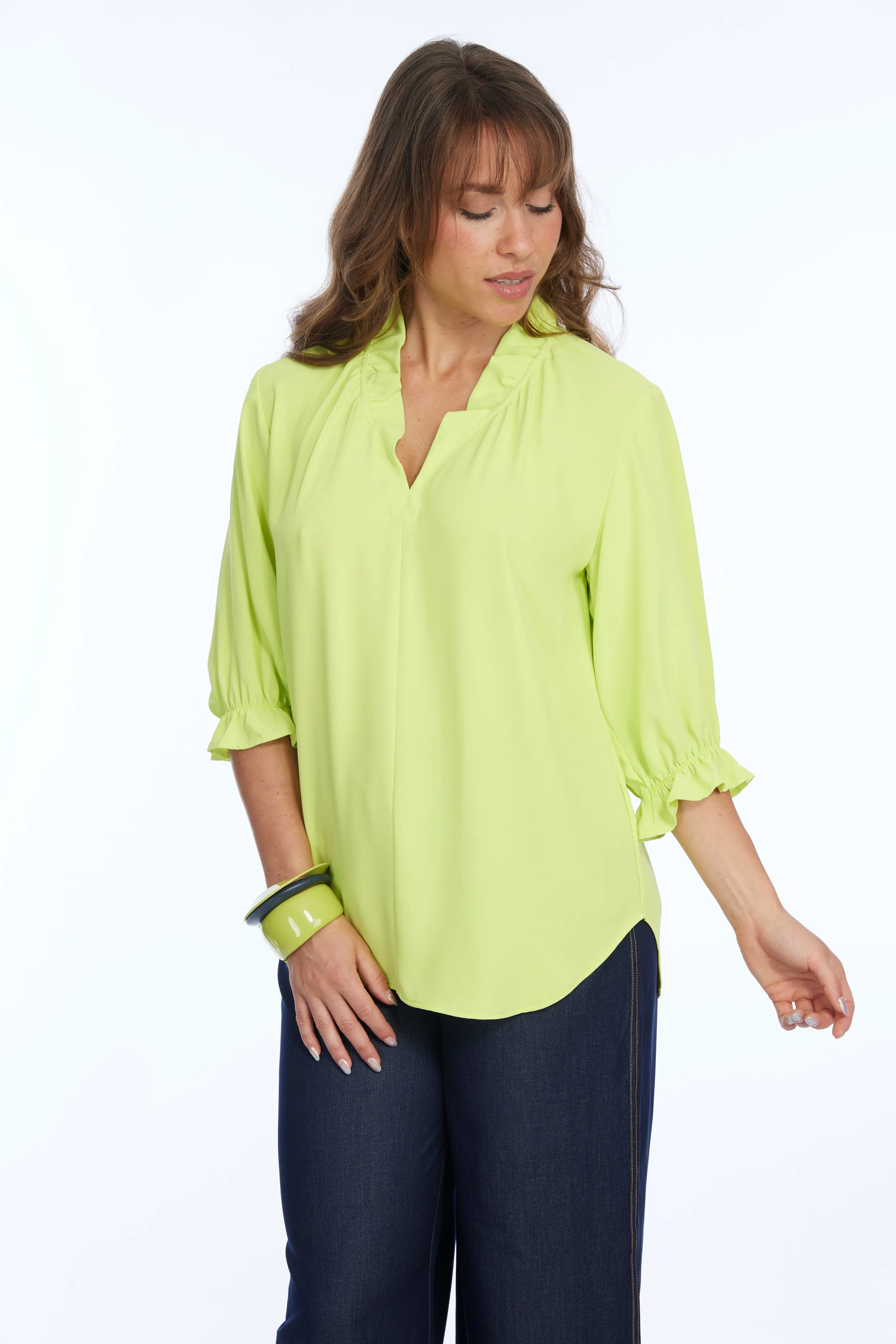 Women's 3/4 Ruffle Sleeve & V-Neck Blouse  | Harper LIOR