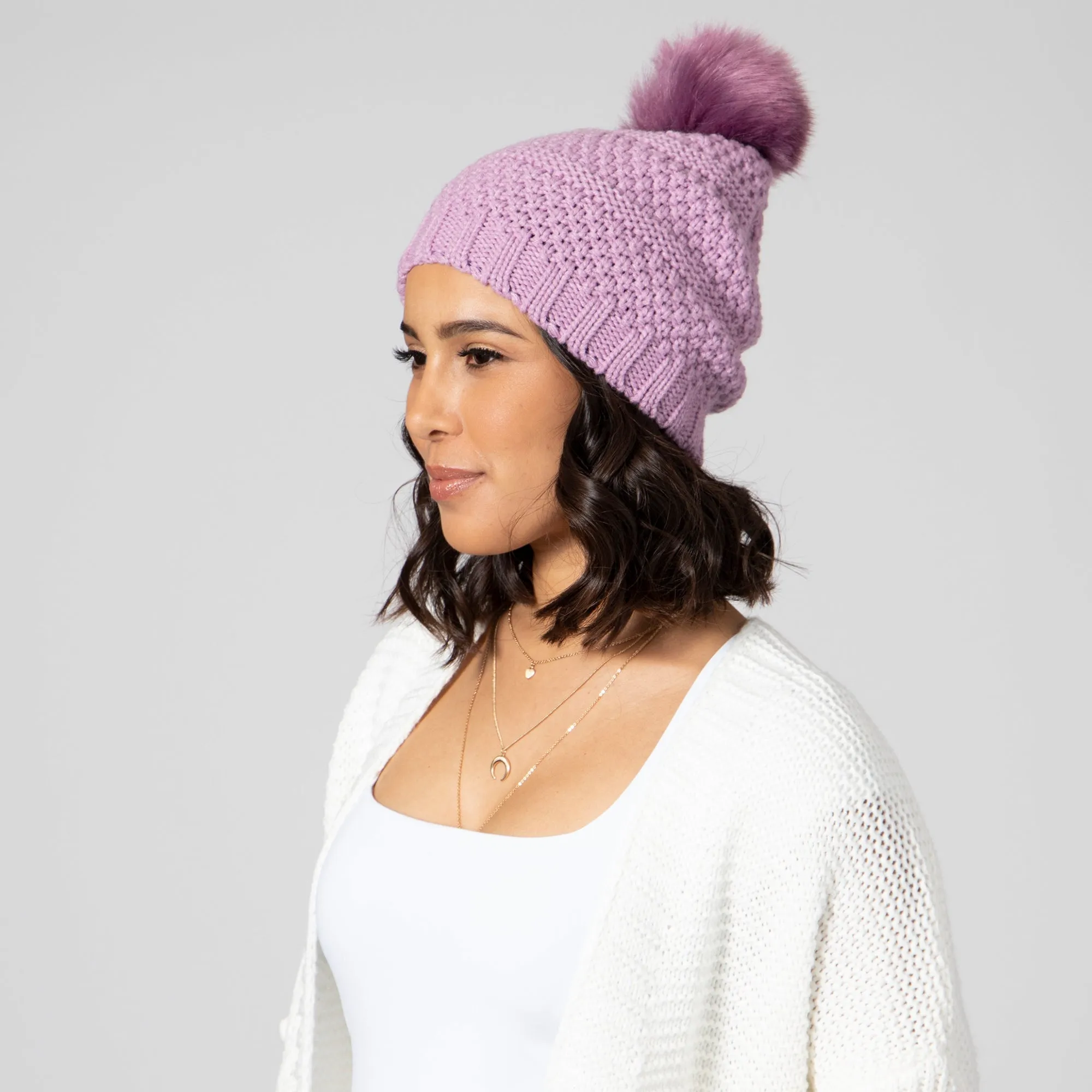 Women's Knit Beanie w/Faux Fur Pom