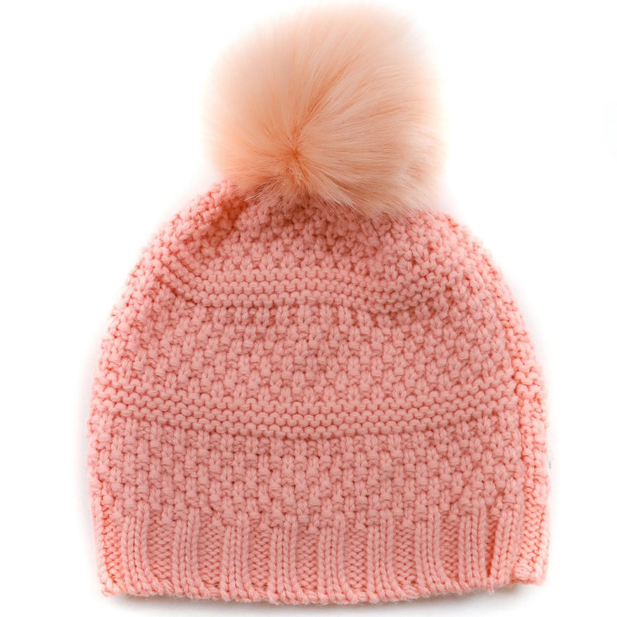 Women's Knit Beanie w/Faux Fur Pom