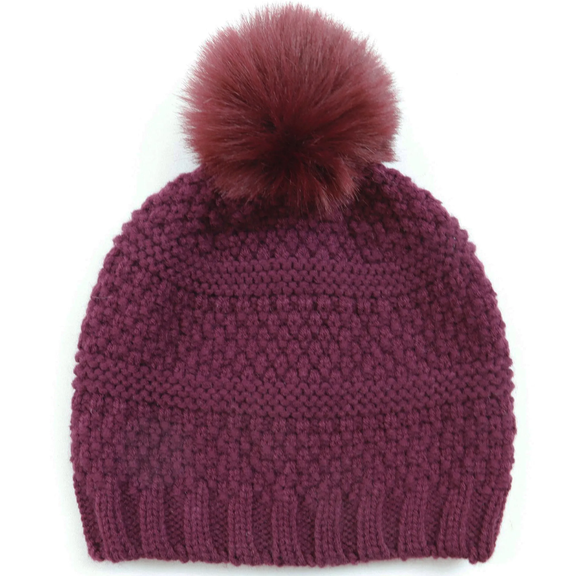 Women's Knit Beanie w/Faux Fur Pom