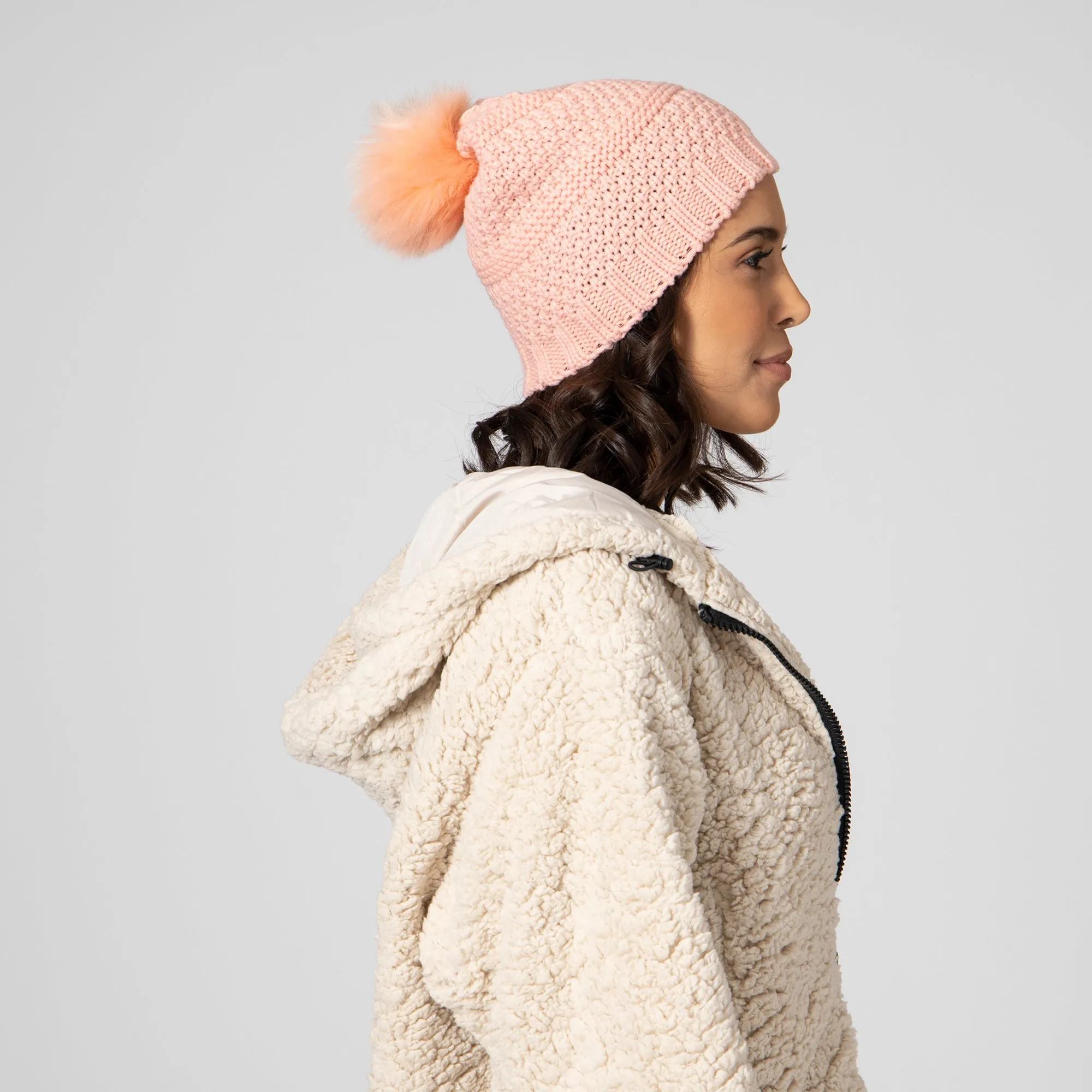 Women's Knit Beanie w/Faux Fur Pom