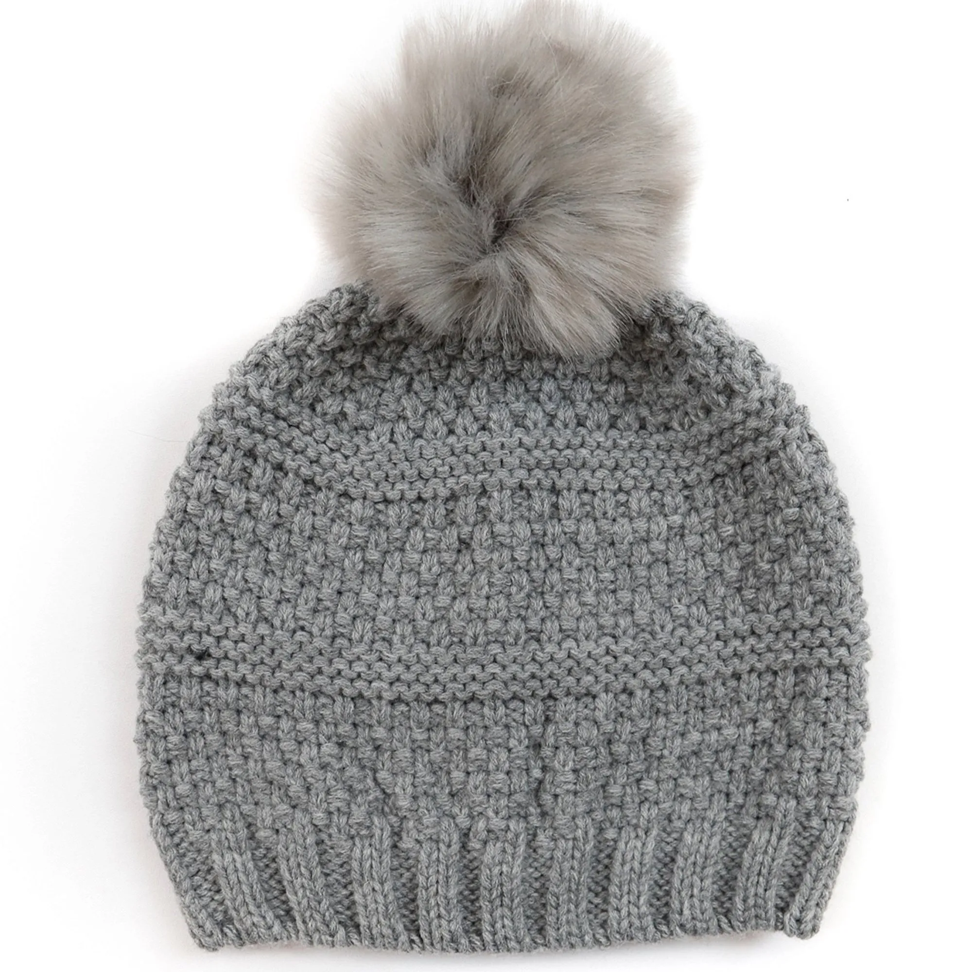 Women's Knit Beanie w/Faux Fur Pom