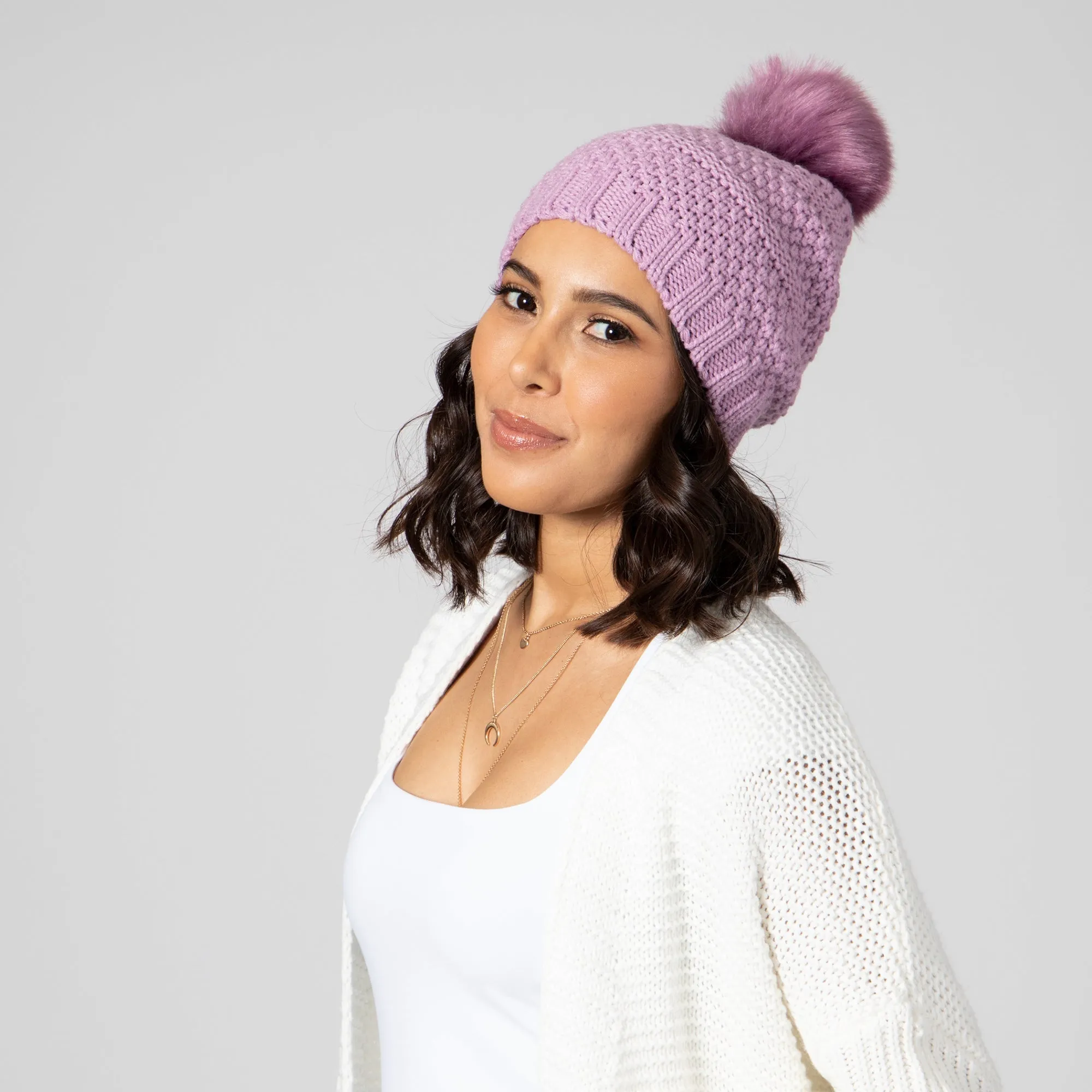 Women's Knit Beanie w/Faux Fur Pom