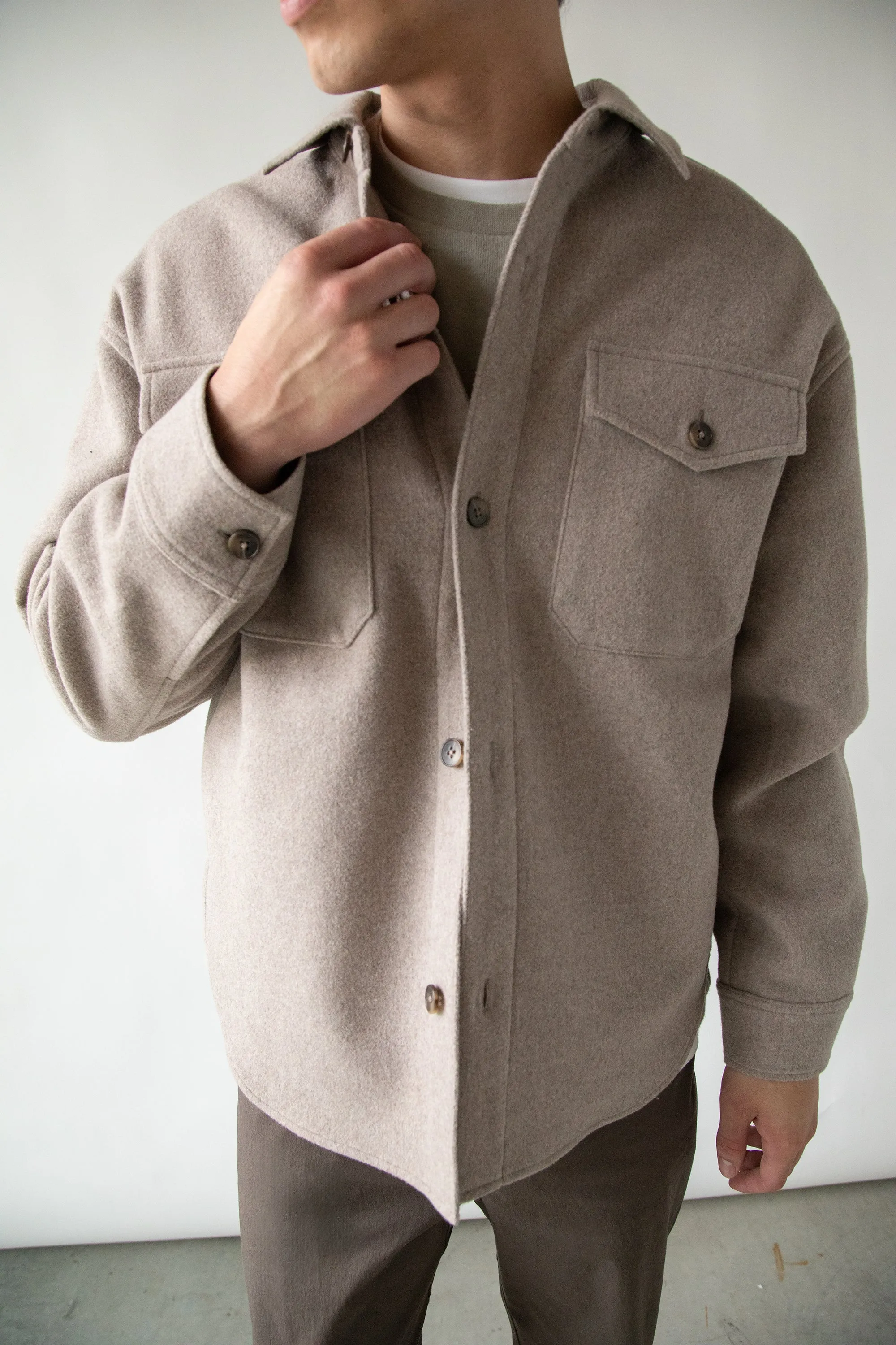 WOOL BLEND BUTTON FRONT SHIRT